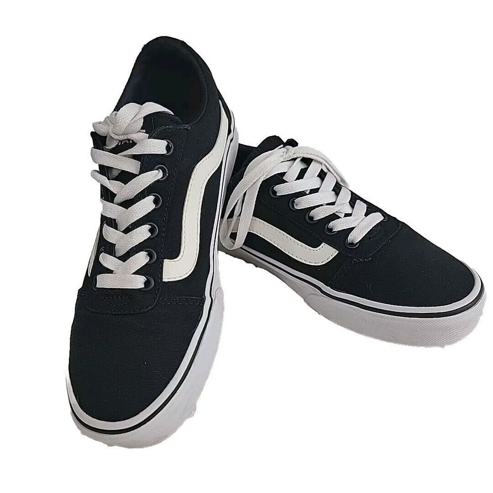 Vans Old Skool Shoes Womens Sz 7.5 Black White Canvas Skate Sneakers